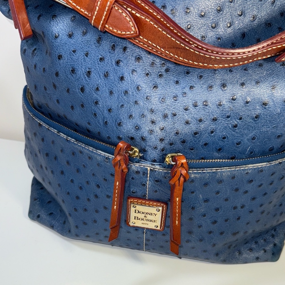 Dooney & Bourke Navy Ostrich Embossed Dillen shoulder bag - Picture 4 of 13